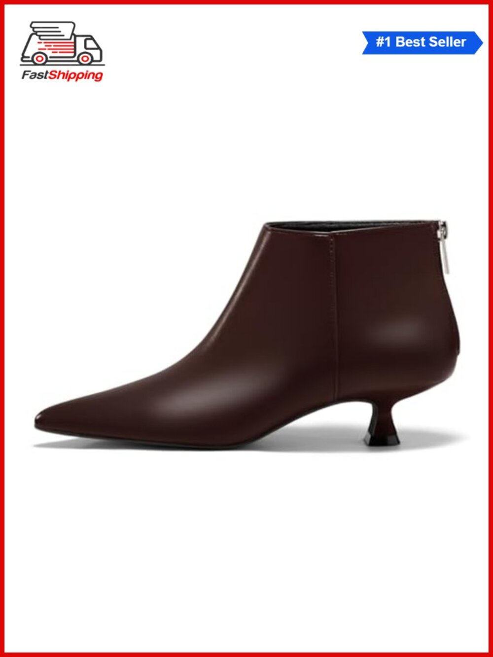Kitten Heel Ankle Booties Pointed Toe Back Zipper Faux Leather Womens Boots